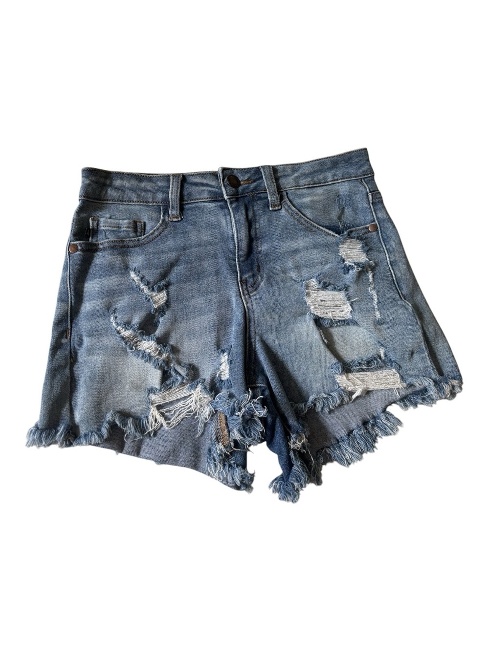 Judy Blue Distressed High-Waist Women's Denim Shorts - Light Blue